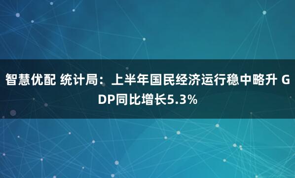 智慧优配 统计局：上半年国民经济运行稳中略升 GDP同比增长5.3%