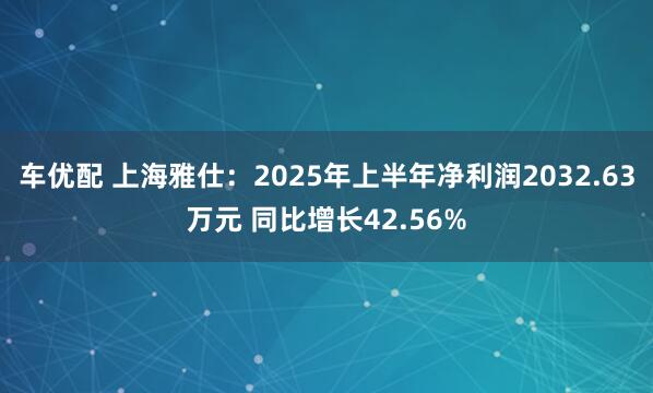 车优配 上海雅仕：2025年上半年净利润2032.63万元 同比增长42.56%