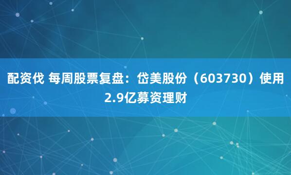 配资伐 每周股票复盘：岱美股份（603730）使用2.9亿募资理财